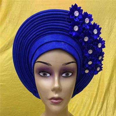 gele headtie Already Made Nigerian Turbans for Women African Head wrap Fashion Bonnet for Party 1set by MSB Fabric Color 416