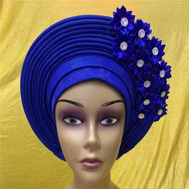 gele headtie Already Made Nigerian Turbans for Women African Head wrap Fashion Bonnet for Party 1set by MSB Fabric Color 416