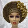 gele headtie Already Made Nigerian Turbans for Women African Head wrap Fashion Bonnet for Party 1set by MSB Fabric Color 416 view 2