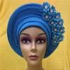 gele headtie Already Made Nigerian Turbans for Women African Head wrap Fashion Bonnet for Party 1set by MSB Fabric Color 416 view 3