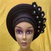 gele headtie Already Made Nigerian Turbans for Women African Head wrap Fashion Bonnet for Party 1set by MSB Fabric Color 416 view 4