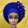 African headtie Turban Nigerian ASO Oke Fabric Muslim Headwear gele Head wrap Sego headtie by MSB Fabric Color 542 view 2
