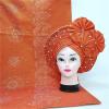 Shawl Scarf Beaded lace Sewing Fabric for Party+African headties Nigerian gele headties with Stones Women Head wrap by MSB Fabric Color 752 view 4