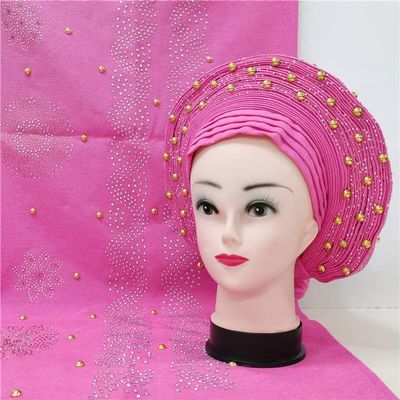 Shawl Scarf Beaded lace Sewing Fabric for Party+African headties Nigerian gele headties with Stones Women Head wrap by MSB Fabric Color 718