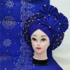 Shawl Scarf Beaded lace Sewing Fabric for Party+African headties Nigerian gele headties with Stones Women Head wrap by MSB Fabric Color 755 view 2