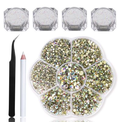 4 Bottles Micro Caviar Beads for Nail Ultra Mini Nail Gems Clear ab Pixie Crystals Nails-3150Pcs ss4-ss20 ab Diamond Nails Stone Rhinestones for Crafts With Wax Pencil And Tweezers,HINABTRU