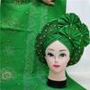Shawl Scarf Beaded lace Sewing Fabric for Party+African headties Nigerian gele headties with Stones Women Head wrap by MSB Fabric Color 746 view 1