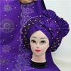 Shawl Scarf Beaded lace Sewing Fabric for Party+African headties Nigerian gele headties with Stones Women Head wrap by MSB Fabric Color 739 view 1