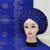 Head wrap African headtie Nigerian gele headties with Stones +Shawl Women Scarf Beaded lace Sewing Fabric for Party by MSB Fabric Color 836 view 1