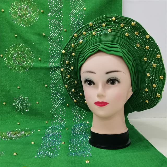 Shawl Scarf Beaded lace Sewing Fabric for Party+African headties Nigerian gele headties with Stones Women Head wrap by MSB Fabric Color 720