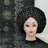 Head wrap African headtie Nigerian gele headties with Stones +Shawl Women Scarf Beaded lace Sewing Fabric for Party by MSB Fabric Color 834 view 2