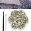 8000Pcs Ultra Mini 1.2Mm Nail Rhinestones Iridescent Ab Pixie Crystals for Nails+3150Pcs ss4-ss20 ab Diamond Nails Stone Rhinestones for Crafts with Wax Pencil and Tweezers, HINABTRU view 1