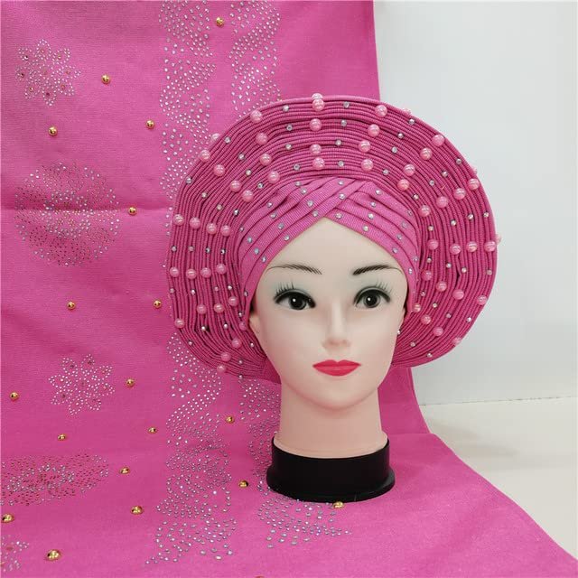 Shawl Scarf Beaded lace Sewing Fabric for Party+African headties Nigerian gele headties with Stones Women Head wrap by MSB Fabric Color 750