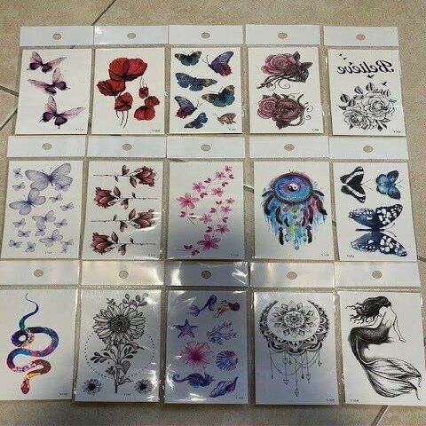 15 Sheets Flowers Butterfly Waterproof Body Temporary Tattoos Stickers US (Variety Exquisite Temporary Tattoo Stickers)