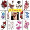 12 Sheets Set Temporary Waterproof 3D Butterfly Flowers Tattoos Stickers Body (Variety Exquisite Temporary Tattoo Stickers) view 1