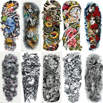 10 Sheets Fake Temporary Tattoo Body Full Arm Sticker Waterproof 10 Black Color (Variety Exquisite Temporary Tattoo Stickers)