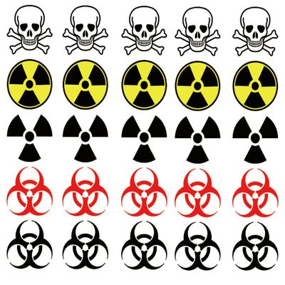 25 Tattoos: Warning Symbol, Biohazard, Skull , Crossbones, Radiation, Poison (Variety Exquisite Temporary Tattoo Stickers)