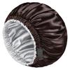 mikimini Satin Bonnet Pack of 2 for Men and Women, Reversible Double Layer Sleeping Silk Bonnet for Curly Hair Braids with Adjustable Widened Elastic Band Super Large Soft(XL, Chocolate/Silver) view 1