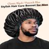 mikimini Satin Bonnet for Men and Women, Reversible Double Layer Sleeping Bonnet for Hair Braids with Anti-slip Adjustable Elastic Band Super Soft (XL, Black/Blue) view 3