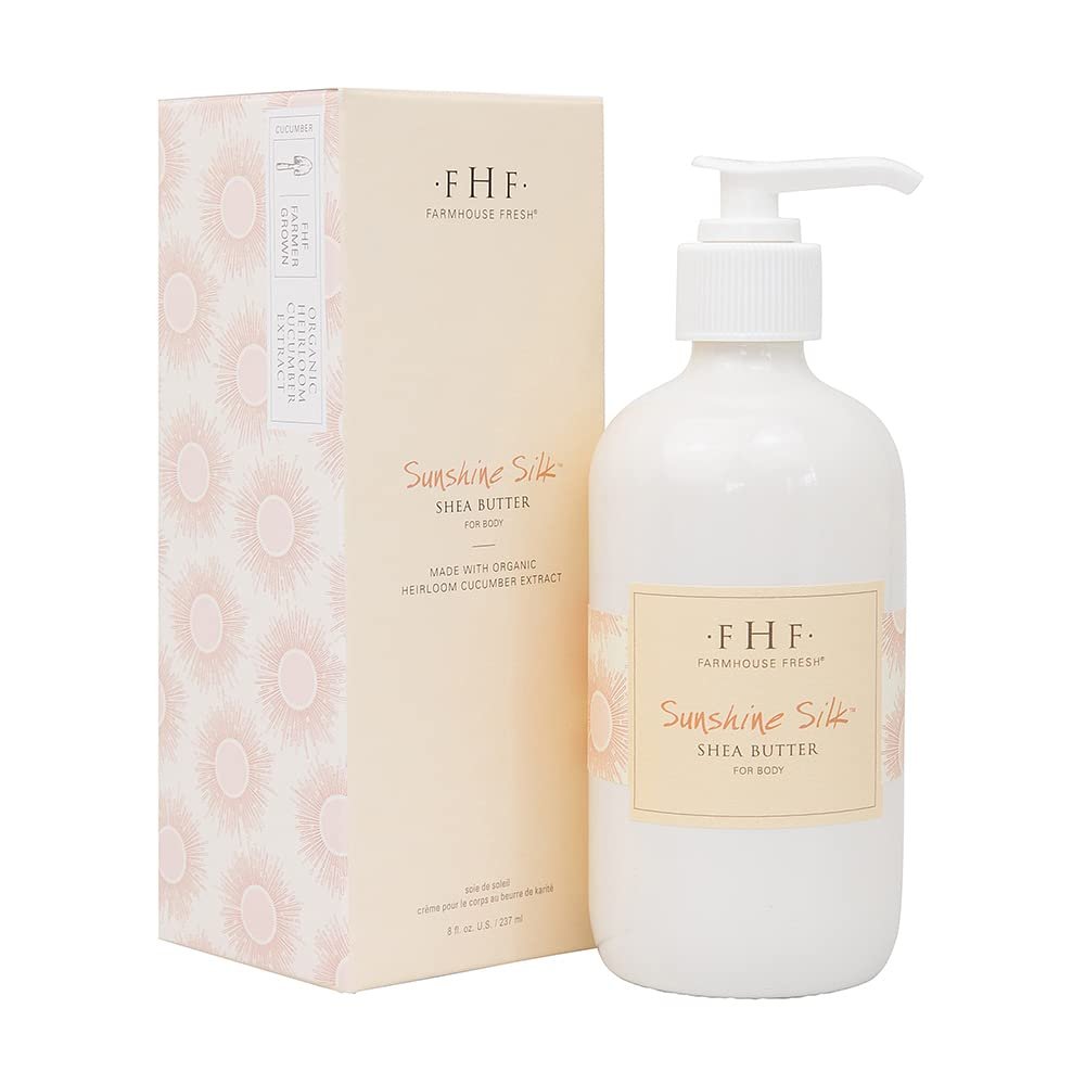FarmHouse Fresh Sunshine Silk Organic Shea Butter Body Lotion Hydrating Moisturizer with Vitamin E, Citrus and Vanilla Scent, 8 fl oz
