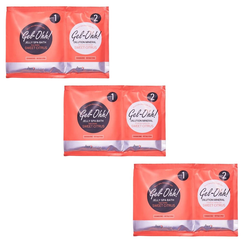 AvryBeauty Gel-Ohh Jelly Spa Bath 3 pack, Citrus Fresh, Citrus Scented, Vitamin C , Jelly Pedicure, Salon Services, Pedicure, Salon Pedi, Relaxation, Heat & Aroma Therapy, Foot Care