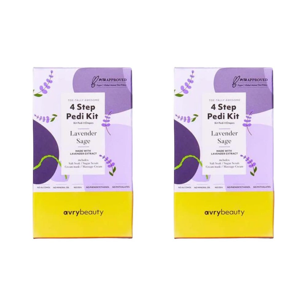 AvryBeauty 4-Step Pedi Lavender And Sage 2 pack, Lavender And Sage Infused, At-Home Foot Care Kit, Sugar Foot Scrub, Foot Cream, Spa Pedicure for Dry, Callused Feet