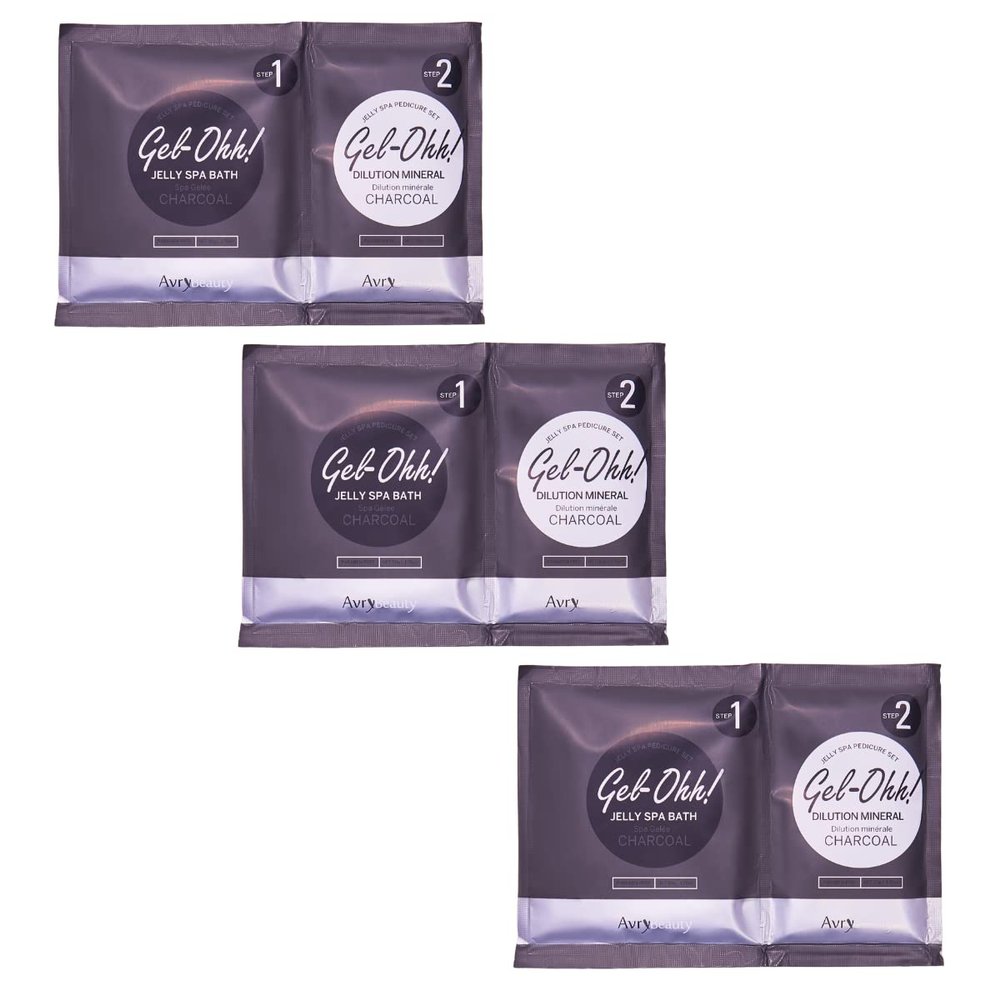 AvryBeauty Gel-Ohh Jelly Spa Bath 3 Pack, Charcoal Infused, Ginger and Lemongrass Scented, Pedicure, Salon Services, Jelly Pedicure, Pedi, Heat & Aroma Therapy