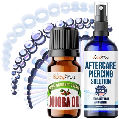 BodyJ4You 55PC Gauges Kit Ear Stretch Aftercare Jojoba Oil Piercing Aftercare Saline Cleanser Spray Wax 14G-12MM Aurora Grey Tunnel Plug Taper Set