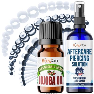 BodyJ4You 51PC Gauges Kit Ear Stretch Aftercare Jojoba Oil Piercing Aftercare Saline Cleanser Spray Wax 14G-12MM Transparent Clear Tunnel Plug Taper