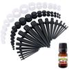 BodyJ4You 55PC Gauges Kit Ear Stretch Aftercare Jojoba Oil Piercing Aftercare Saline Cleanser Spray Wax 14G-12MM Black Taper White Silicone Tunnel Plug view 2