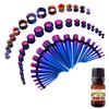 BodyJ4You 55PC Gauges Kit Ear Stretch Aftercare Jojoba Oil Piercing Aftercare Saline Cleanser Spray Wax 14G-12MM Purple Blue Multicolor Tunnel Plug Taper view 2