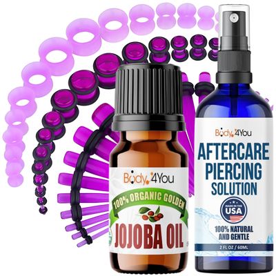 BodyJ4You 55PC Gauges Kit Ear Stretch Aftercare Jojoba Oil Piercing Aftercare Saline Cleanser Spray Wax 14G-12MM Dark Red Tunnel Plug Taper Set