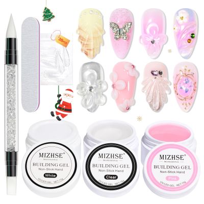 MIZHSE Solid Builder Gel for nails, 3 Colors Sculpting Gel for Nails, Clear White Pink Non-Sticky Hand 3D Nail Art Building Carving Modeling Hard Nail Extension Manicure Salon Home DIY Gift
