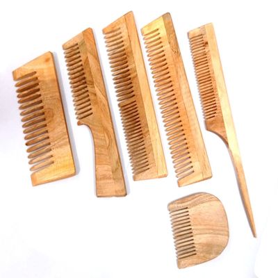 WITSOUL Neem Wood Comb/Anti-Dandruff Comb For Men And Women/Brown color/ (SET OF 6)