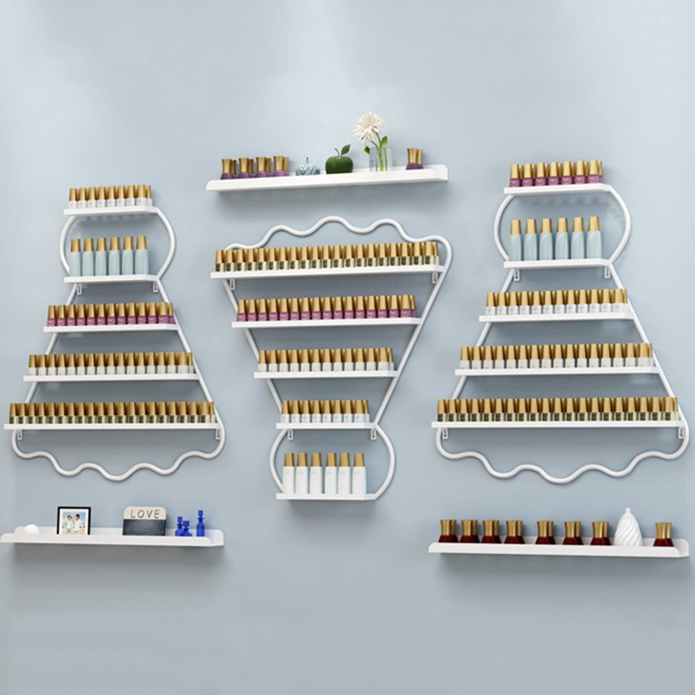 Fadiadem Wall Mounted Metal Rack Nail Polish Organizer Shelf, Essential Oils Holder Stand Makeup Bottles Display Shelves, Paint Organizer, for Home Salon Business Spa