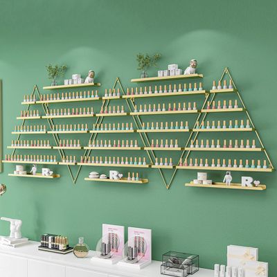 Fadiadem Metal Nail Polish Rack Display Organizer Stand, Professional Wall Mounted Triangle Rack Floating Shelves, Essential Oils/Makeup Cosmetics Storage Box Shelf, for Home Spas Busines Salons
