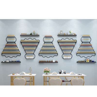 Fadiadem Wall Mounted Metal Rack Nail Polish Organizer Shelf, Essential Oils Holder Stand Makeup Bottles Display Shelves, Paint Organizer, for Home Salon Business Spa