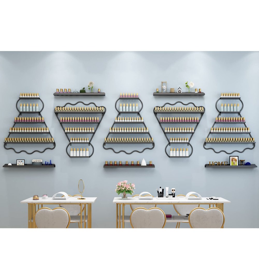Fadiadem Wall Mounted Metal Rack Nail Polish Organizer Shelf, Essential Oils Holder Stand Makeup Bottles Display Shelves, Paint Organizer, for Home Salon Business Spa