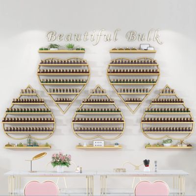 Fadiadem Nail Polish Wall Rack Metal Organizer Display Shelf, Professional Floating Shelves 5 Tiers Holder Stand, Essential Oils/Makeup Cosmetics Storage Box Shelf, for Home Spas Salons