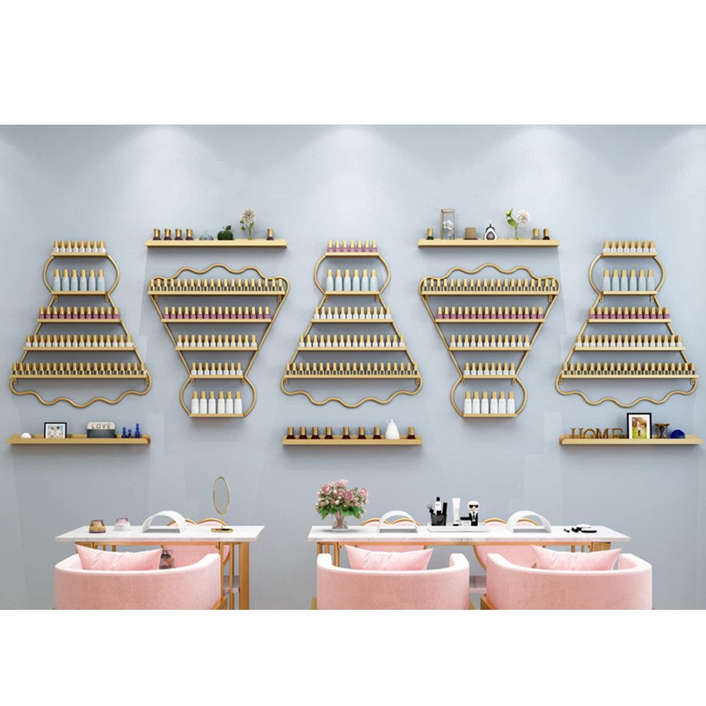 Fadiadem Wall Mounted Metal Rack Nail Polish Organizer Shelf, Essential Oils Holder Stand Makeup Bottles Display Shelves, Paint Organizer, for Home Salon Business Spa