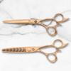 Saki Gold Professional Set of Hair Shears - 6 Inch Set Includes Gold Hair Scissors, Thinning Shears and Razor and Leather Carrying Case view 2