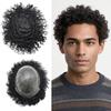 Afro Curl Toupee for Black Men 14mm Afro Kinky Curly Mens Toupee Real Human Hair Replacement System All Poly PU Injected Man Hairpieces Afro Wavy Hair Units for African American Man 1# JET BLACK view 1