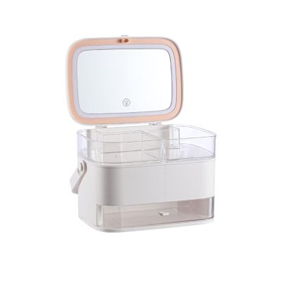NICHANGHUA Makeup Organizer for Cosmetics,Cosmetic Organizer Holder with Led Mirror, Makeup Storage Box for Lipstick/Cream/mask, (Color : Dark Khaki)