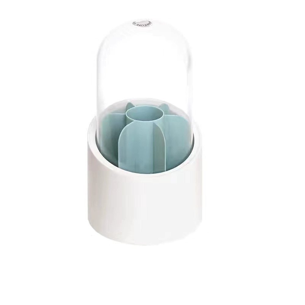 NICHANGHUA Multifunction 360 Rotating Pen Holder Pencil Makeup Brush Bucket Dust-Proof Cosmetic Storage Box Compartment Desktop Organizer (Color : Blue with lid)