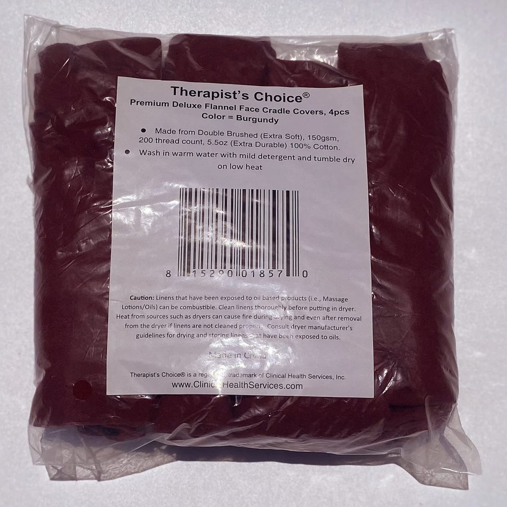 Therapists Choice Premium Flannel Face Rest Covers, for Massage Table Face Cushions, Includes 4 x Fitted Face Rest Cover (Burgundy Face Rest Covers 4pcs)