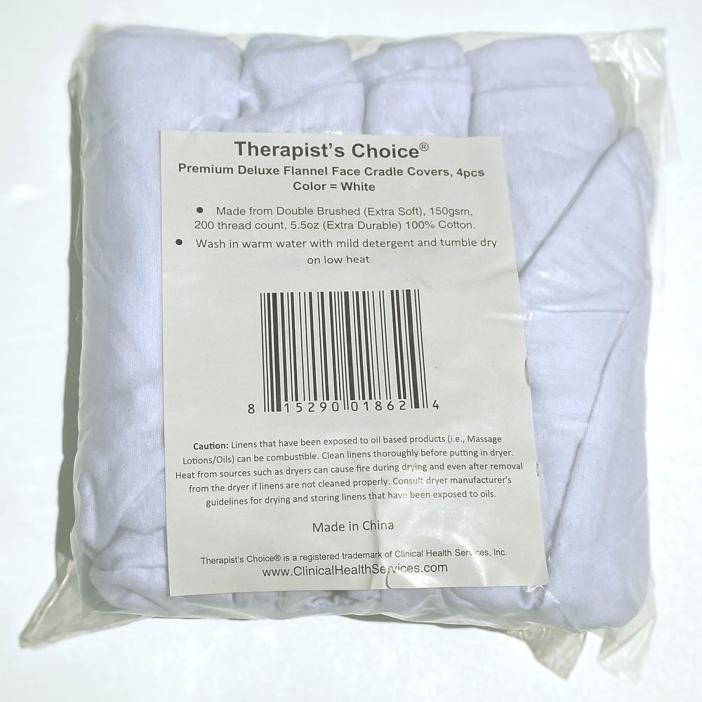 Therapists Choice Premium Flannel Face Rest Covers, for Massage Table Face Cushions, Includes 4 x Fitted Face Rest Covers (White Face Rest Covers 4pcs)
