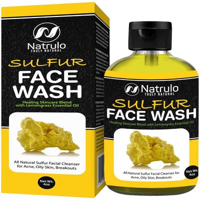 Sulfur Face Wash for Acne  All Natural Sulfur Facial Cleanser for Oily Skin, Breakouts  Healing Skincare Blend with Lemongrass Essential Oil  4oz Mattifying Cleansing Soap Liquid, Made in USA