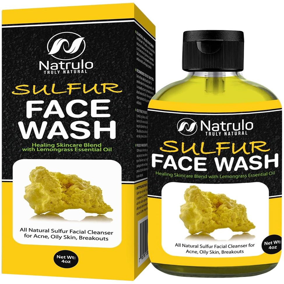 Sulfur Face Wash for Acne  All Natural Sulfur Facial Cleanser for Oily Skin, Breakouts  Healing Skincare Blend with Lemongrass Essential Oil  4oz Mattifying Cleansing Soap Liquid, Made in USA