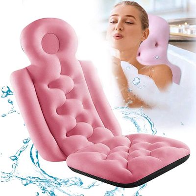 DKULMN Full Body Bath Pillows, Non-Slip Bathtub Cushion Foldable Full Body Bath Pillow, Ergonomic Spa Bathtub Pillow for Head Neck Shoulder Back Support,Pink