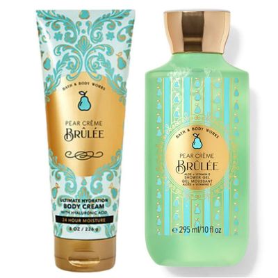Bath and Body Works Pear Creme Brulee Body Cream Shower Gel Set 18.0 Fl Oz